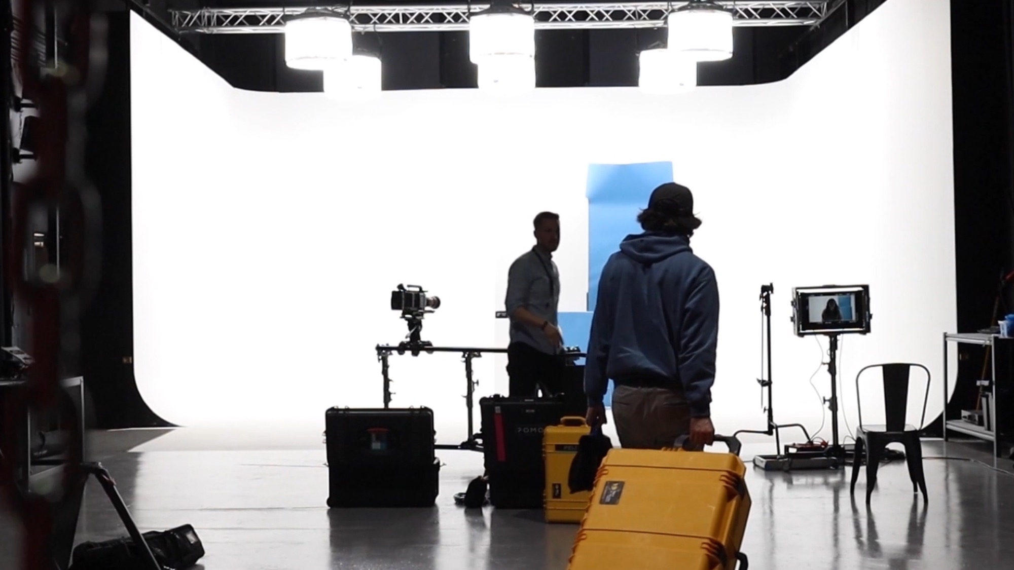 Yard B crew preparing cameras and lighting in a film studio