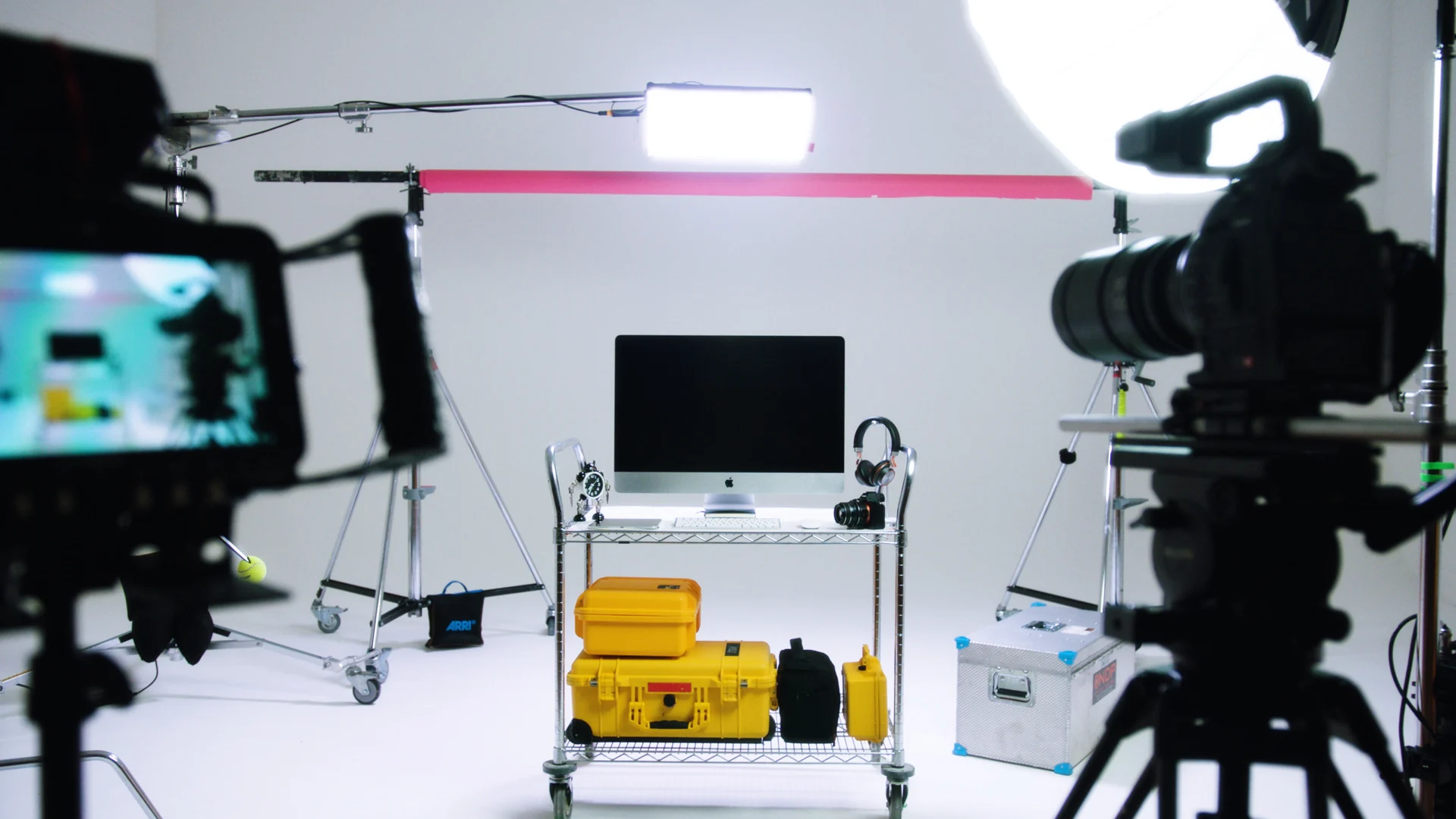 Cinema cameras, lighting and production equipment in the Yard B studio